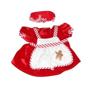 Build-A-Bear Christmas Holiday Gingerbread Red Velvet Dress Apron Hat Mrs. Claus